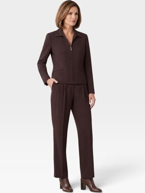 Jennifer Moore Vintage Dark Brown Zip Blazer & Pants Suit Set Size 16